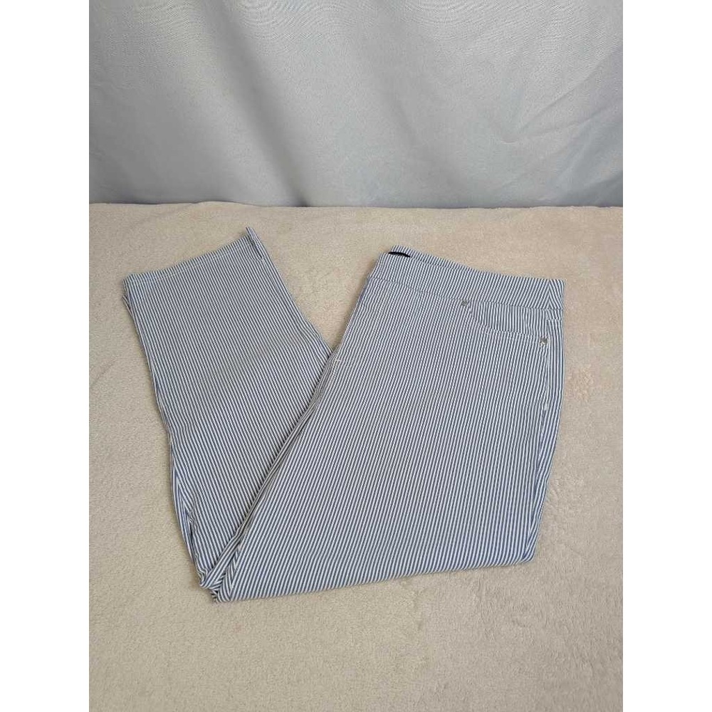 MARIO SERRANI Women's Striped Capris Pants Blue White XL Elastic Waist Casual